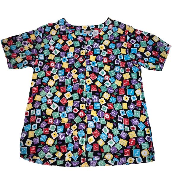 VTG Separate Issue Top Women 20 Button Front Colorblock Floral 80s 90s Shirt - Picture 3 of 10